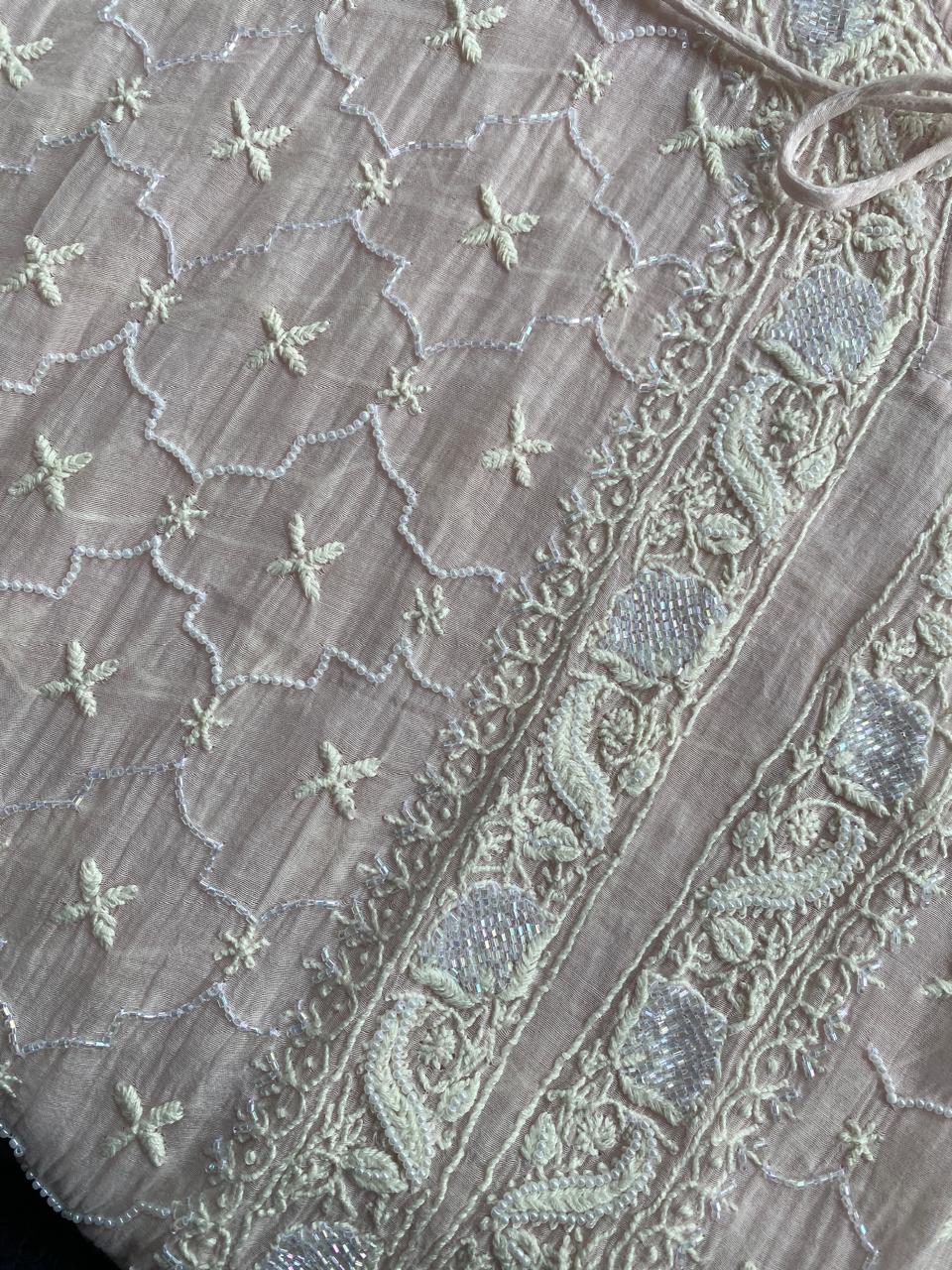 Blush Pink Mul Chanderi Chikankari Kaftan