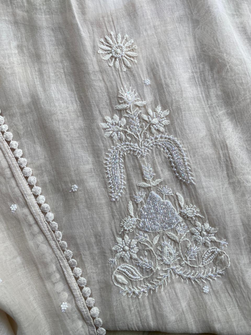 Sage Green Ombre Mul Chanderi Chikankari Kaftan