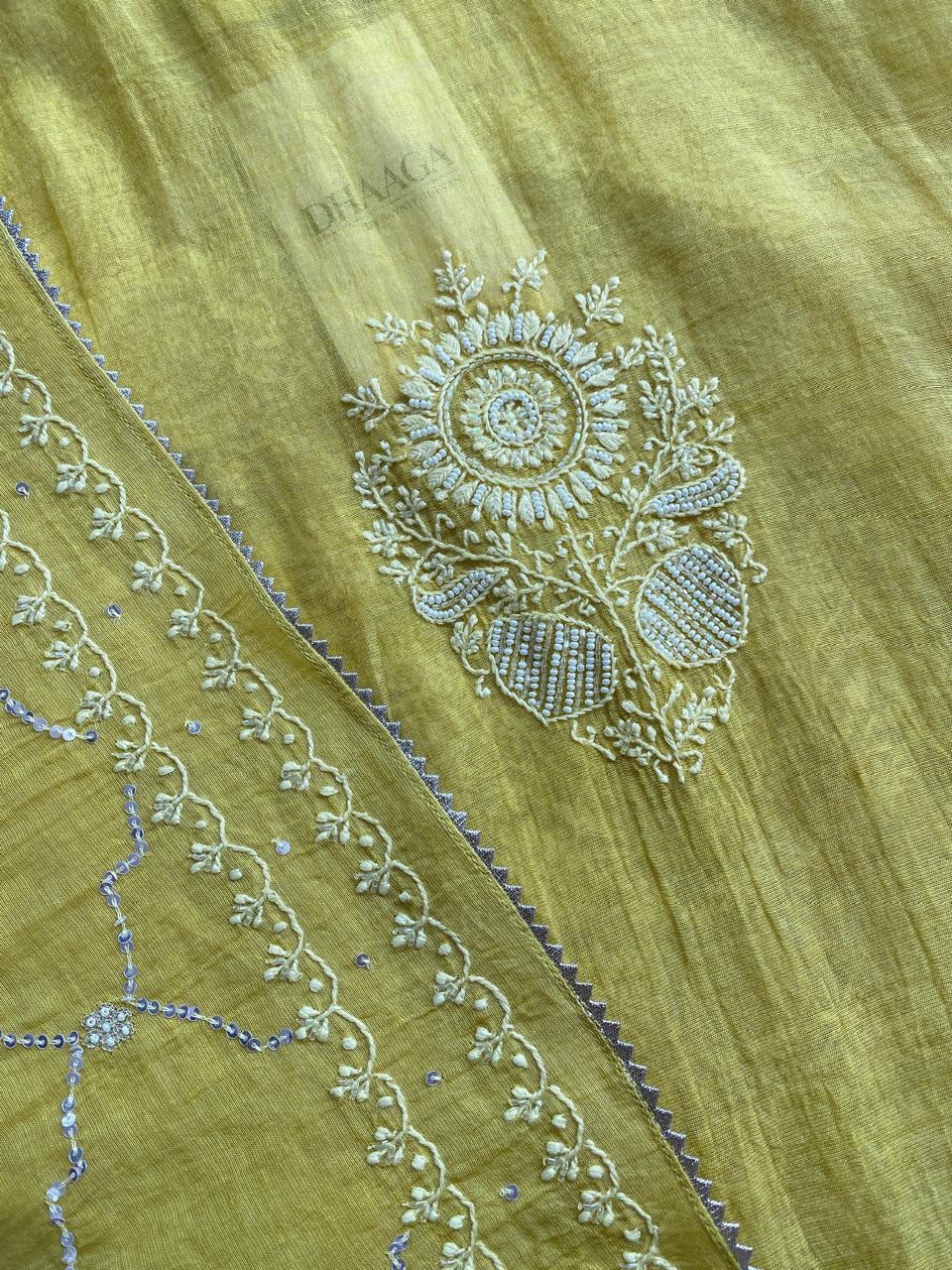Yellow Silver Tissue Chikankari Co-ord set