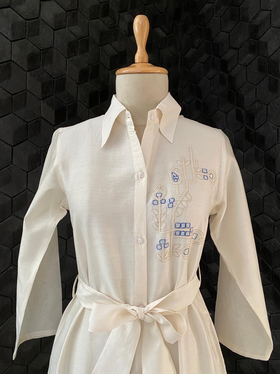 Chanderi Chikankari Shirt Dress with Contemporary Motifts