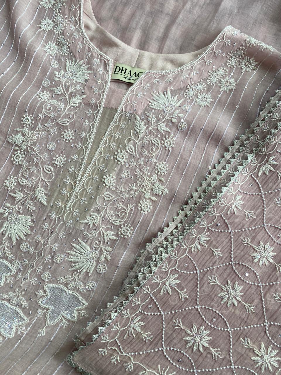 Lilac Mul Chanderi Chikankari Kurta Set with Heavy Dupatta