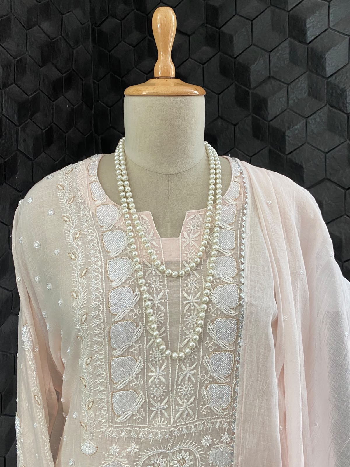 Pink Mul Chanderi Chikankari Kurta Set