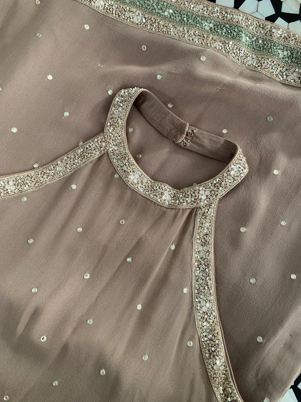 Halter Neck Kurta set with Farsi Shalwar and Heavy Dupatta
