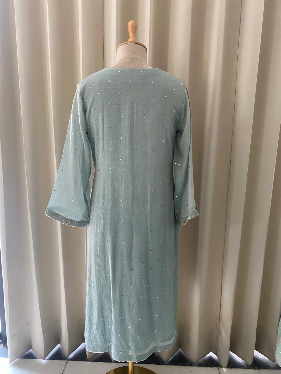 Teal Green Golden Tissue Mukaish and Kamdani Kurta Set