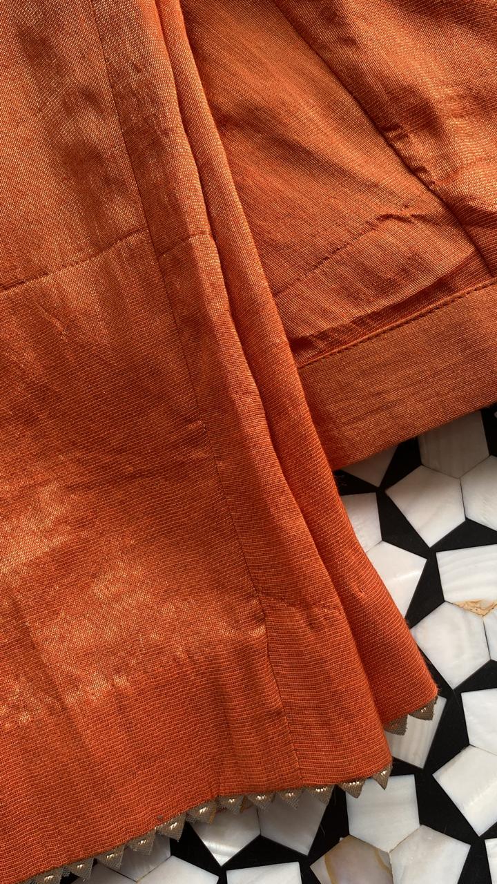 Burnt Orange Golden Tissue Mukaish and Kamdani Kurta Set