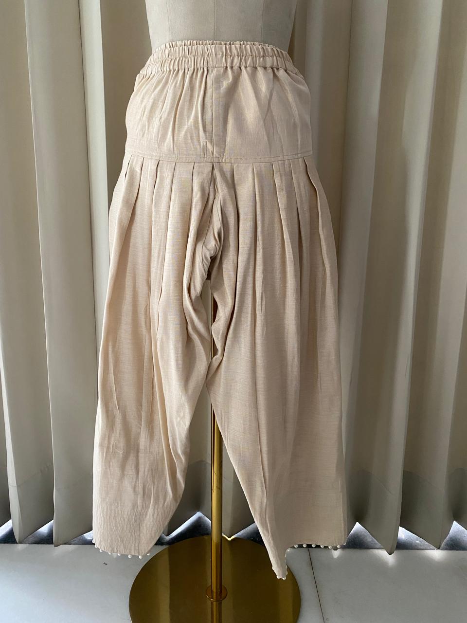Beige Striped Tissue Kurta Set with Farsi Salwar
