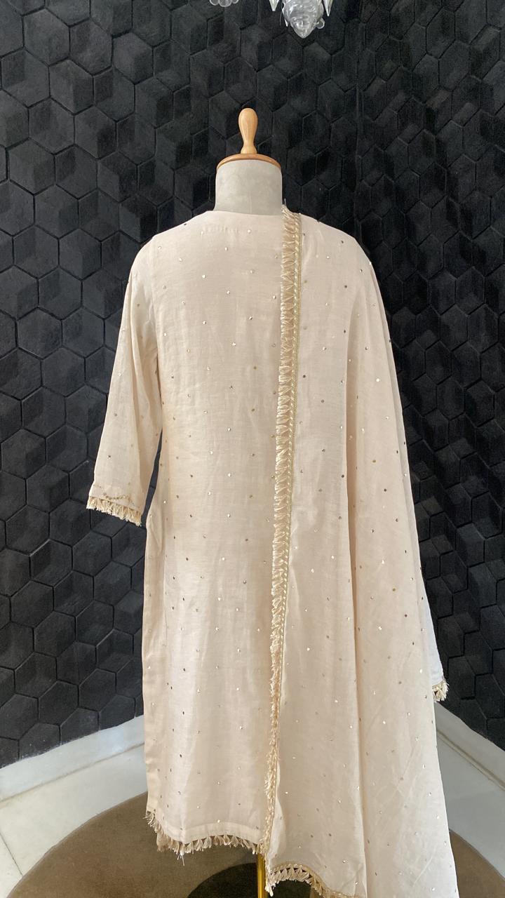 Beige Golden tissue Mukaish and Kamdani kurta