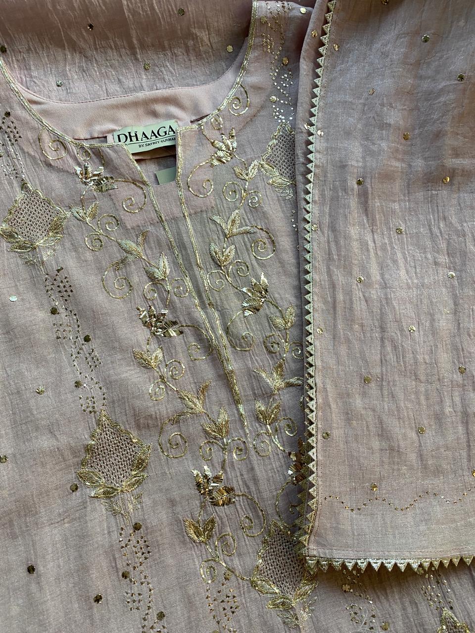 Lilac Golden tissue Mukaish and Kamdani kurta set