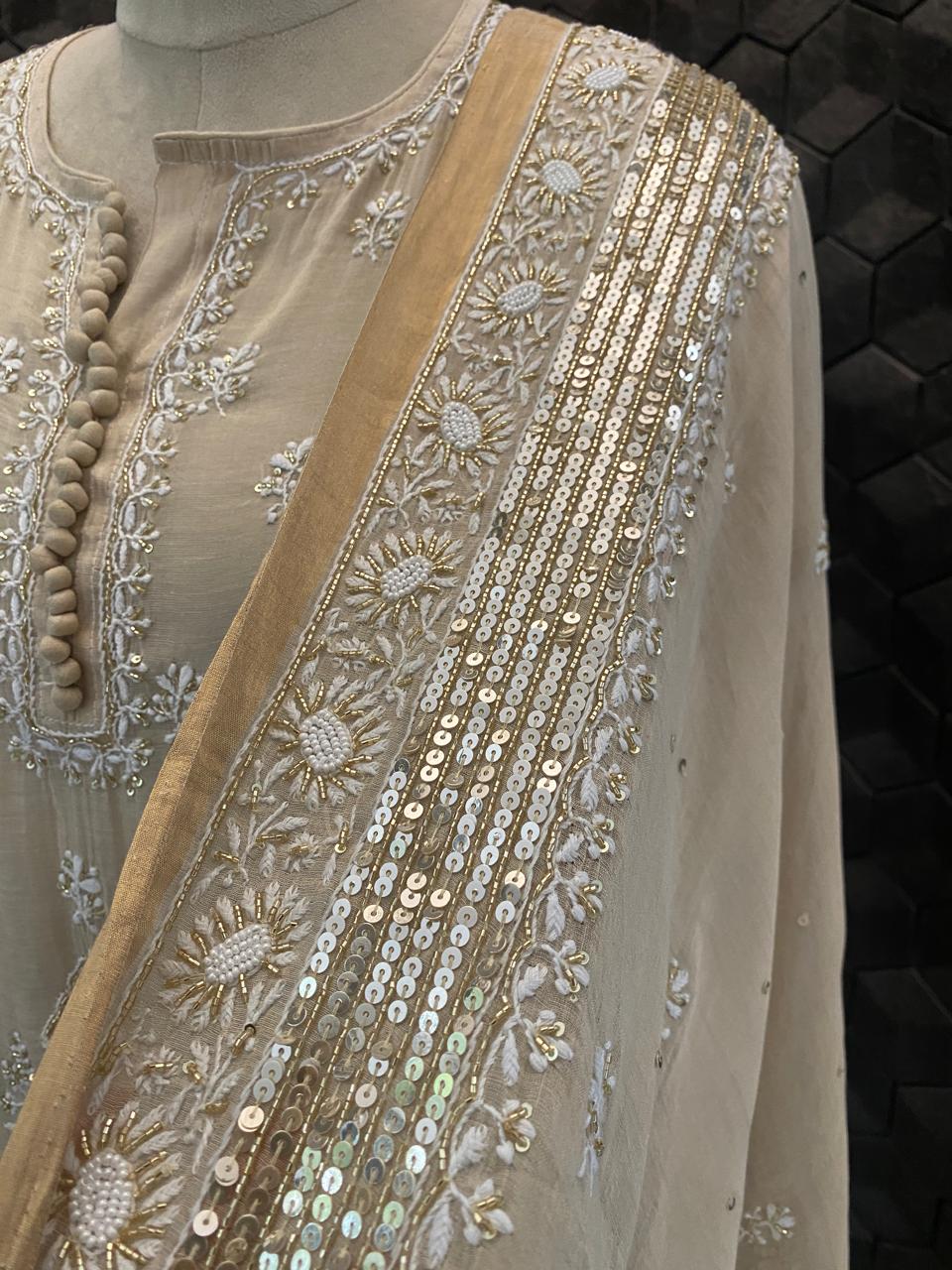 Bhumi Pednekar in our gold tissue a-line kurta set