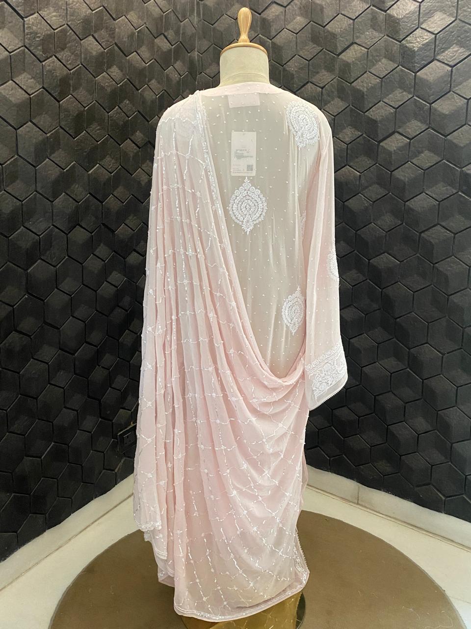 Pink georgette chikankari Kurta Set