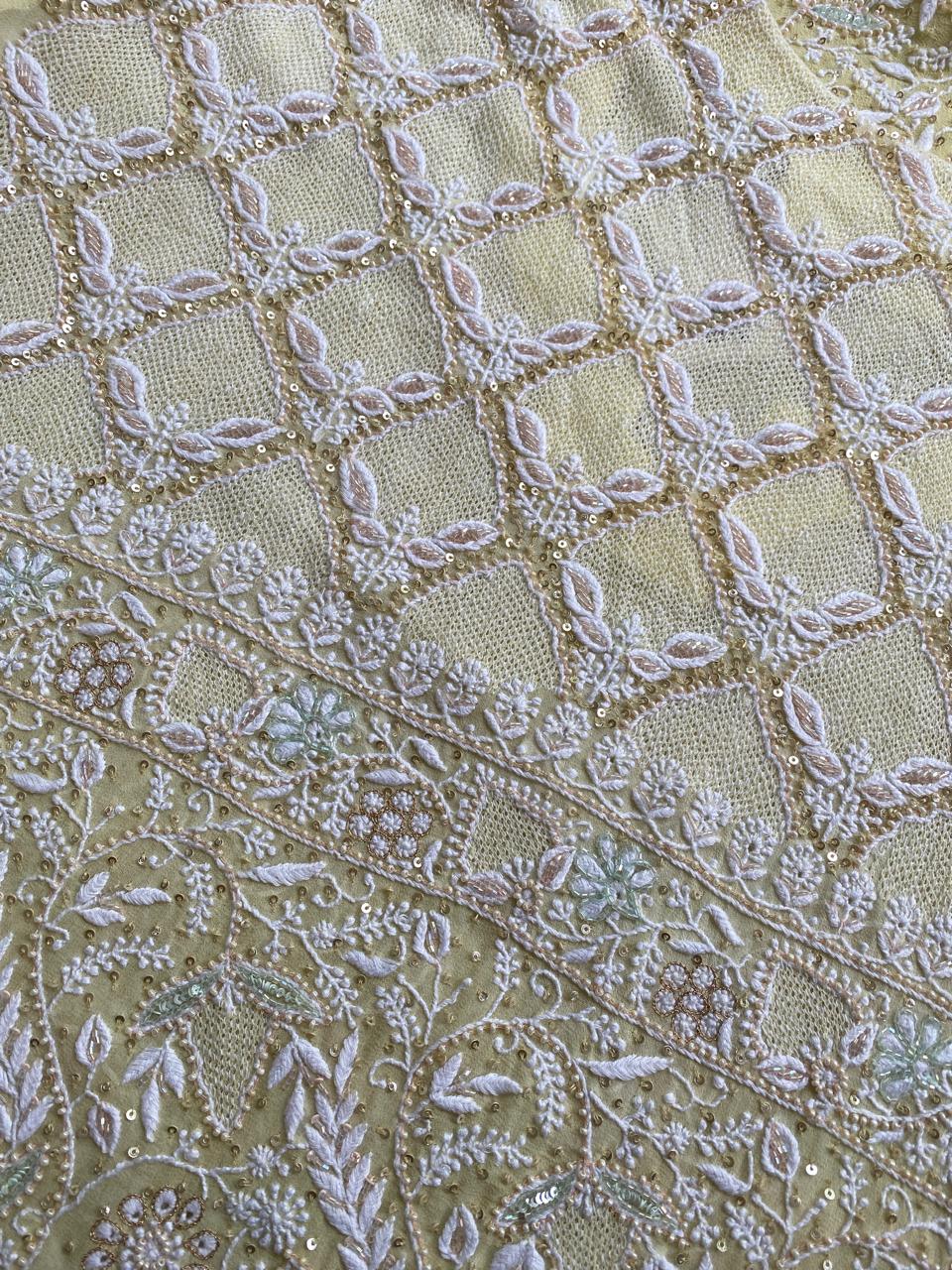 Lemon yellow georgette chikankari Kurta Set