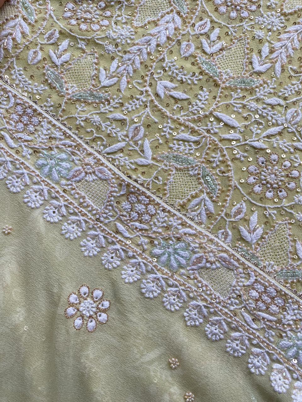 Lemon yellow georgette chikankari Kurta Set
