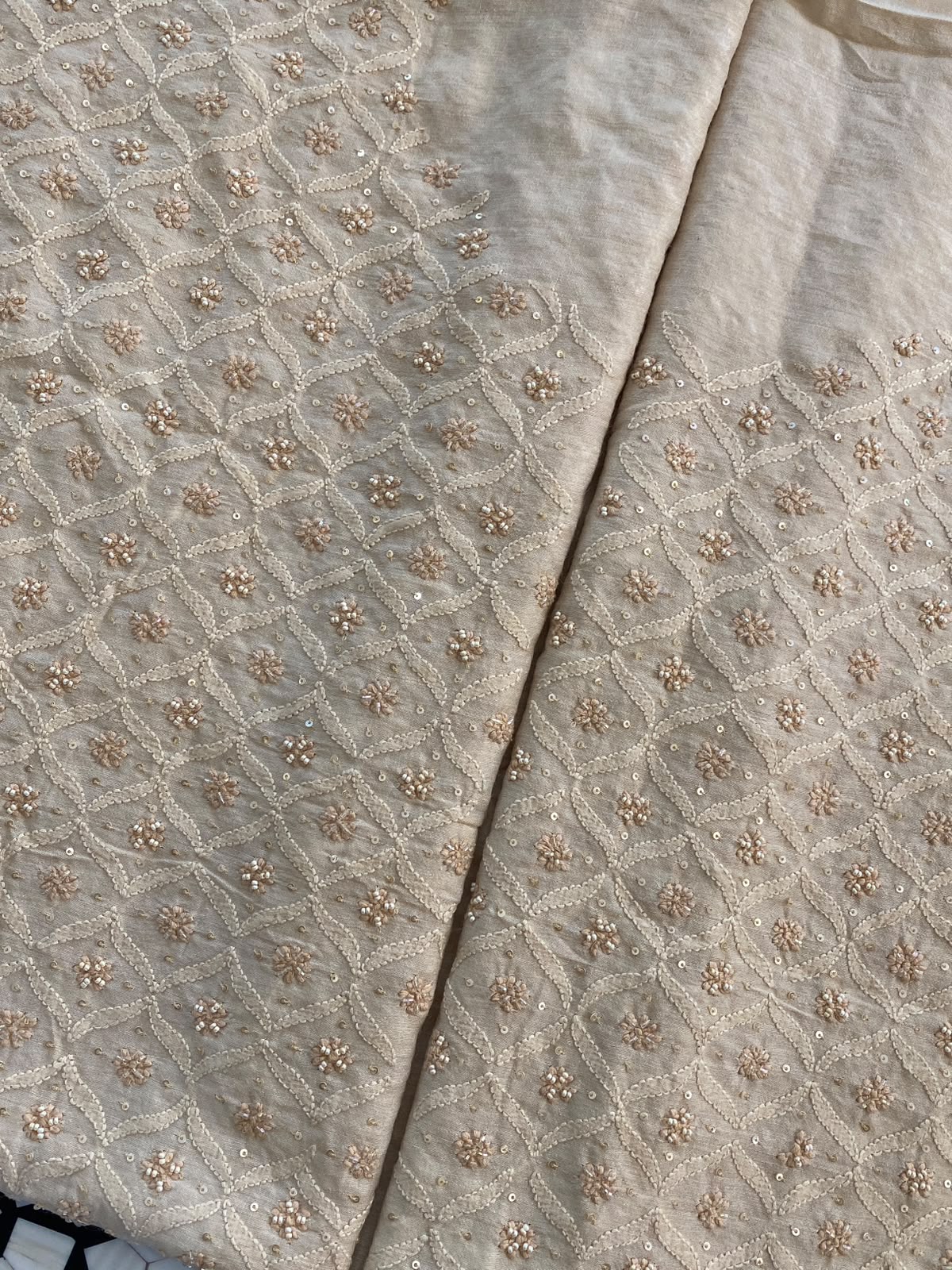 Beige Moonga silk chikankari men's sadri