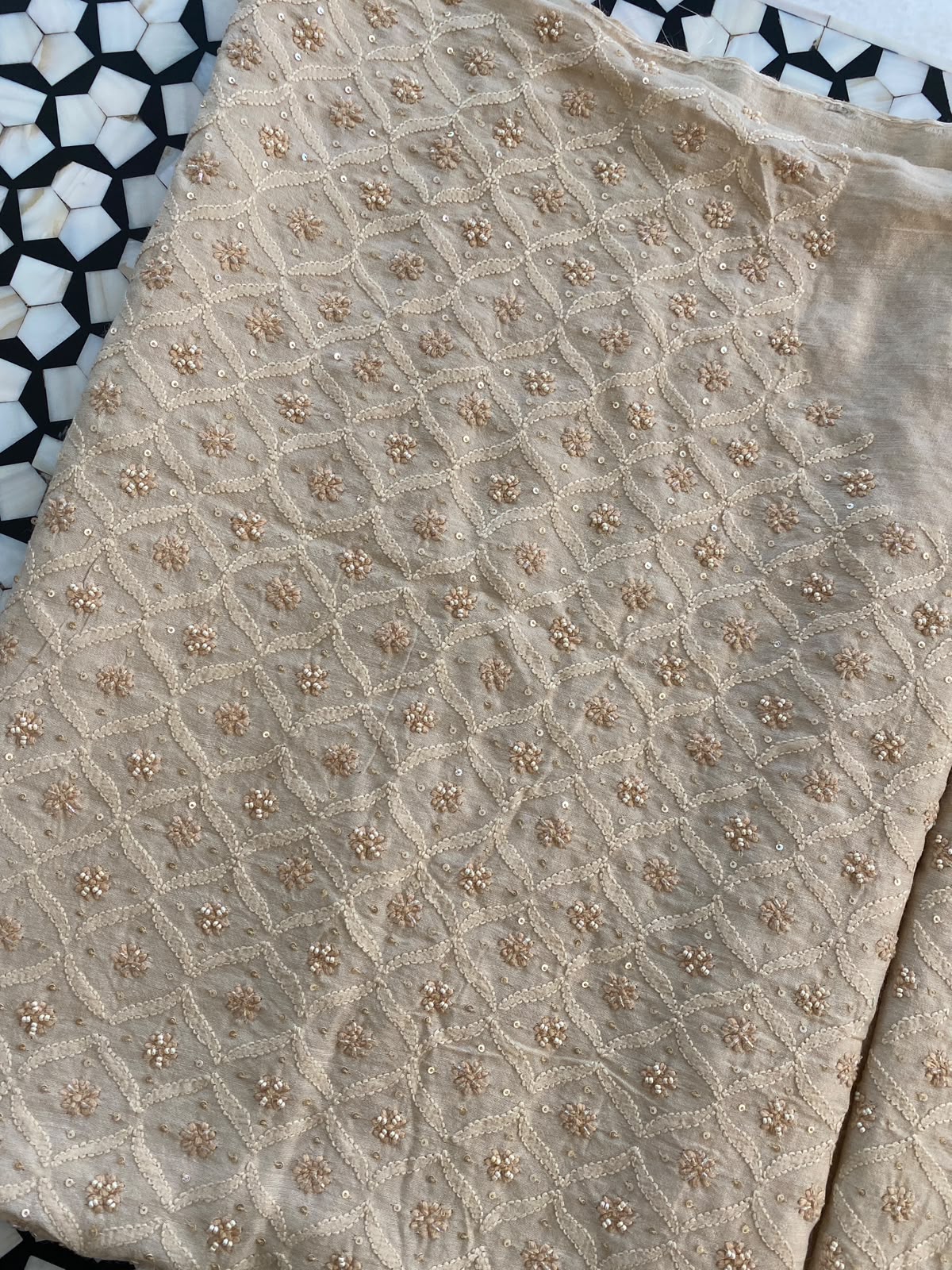Beige Moonga silk chikankari men's sadri