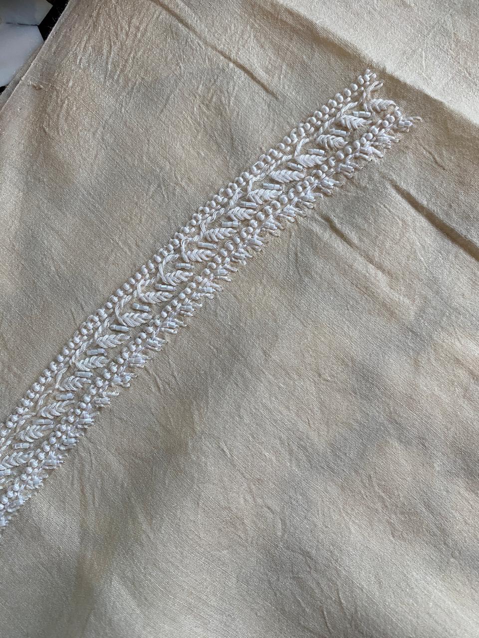 Beige Moonga Silk chikankari men’s kurta