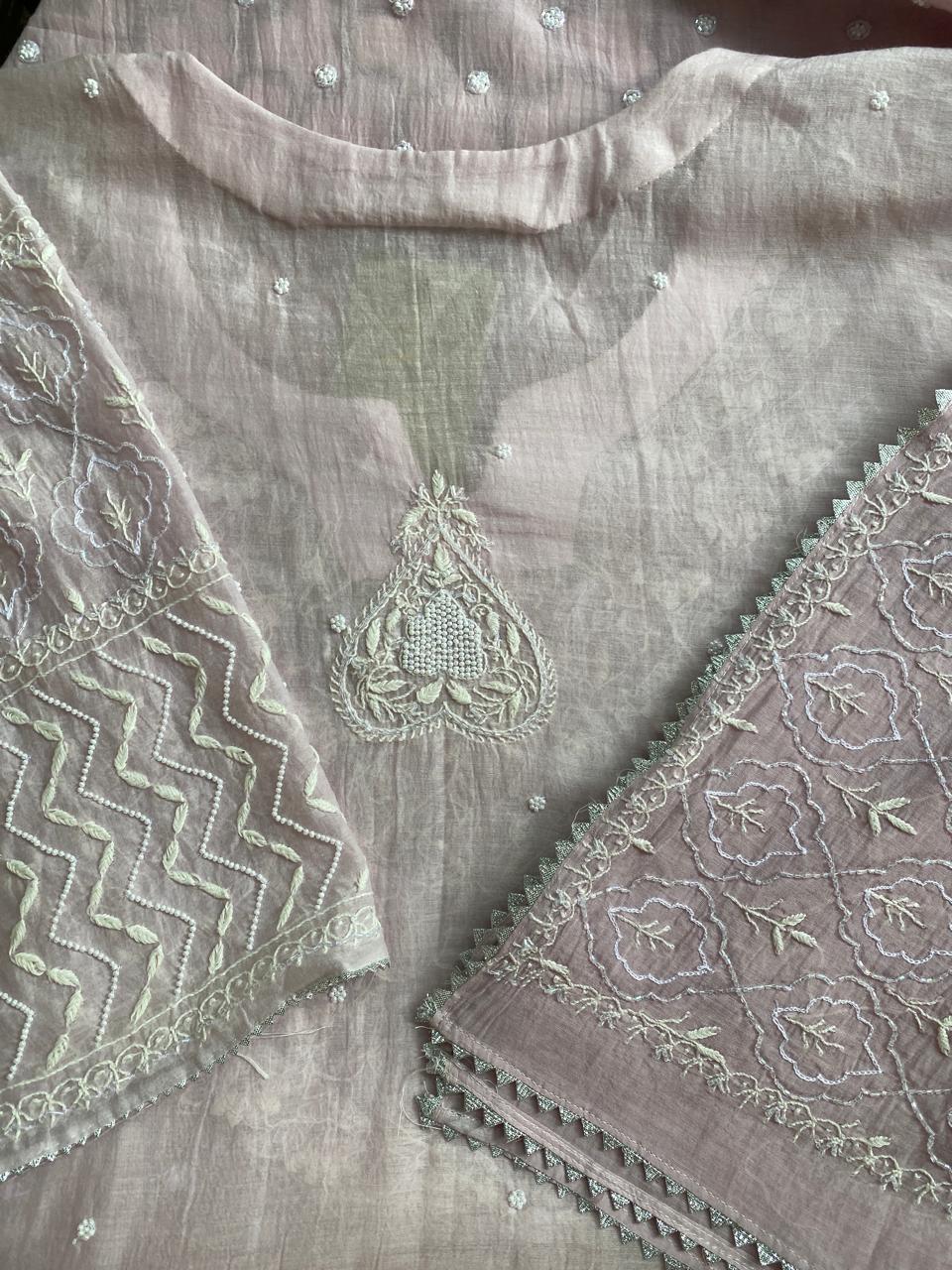 Lilac Mul Chanderi Chikankari Kurta Set