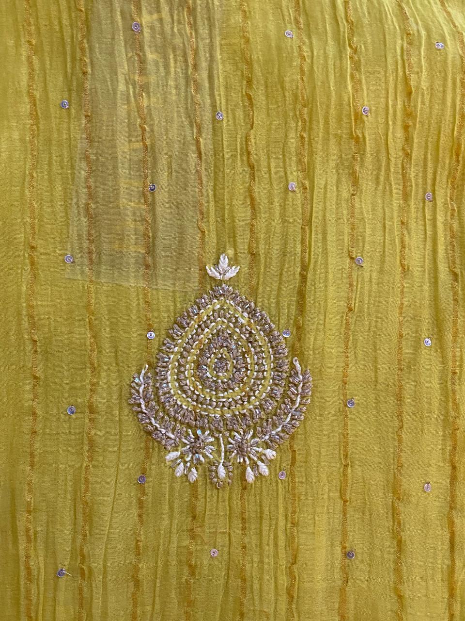 Lime Green striped mul chanderi chikankari Kaftan