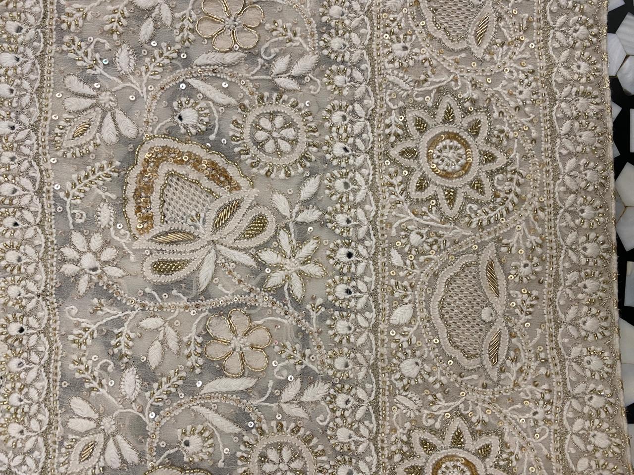 Ivory Gold Embroidered Georgette Dupatta