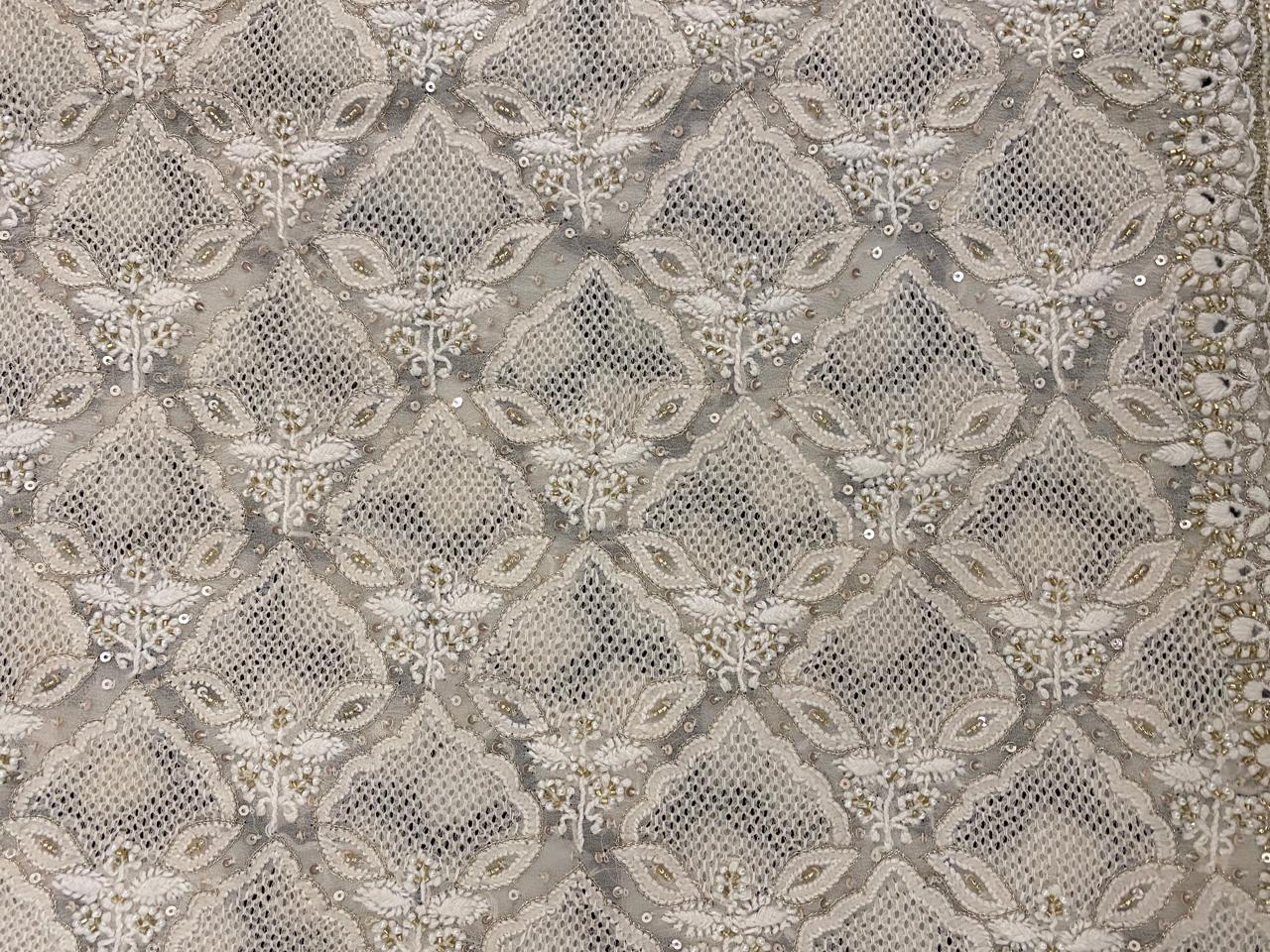 Ivory Gold Embroidered Georgette Dupatta