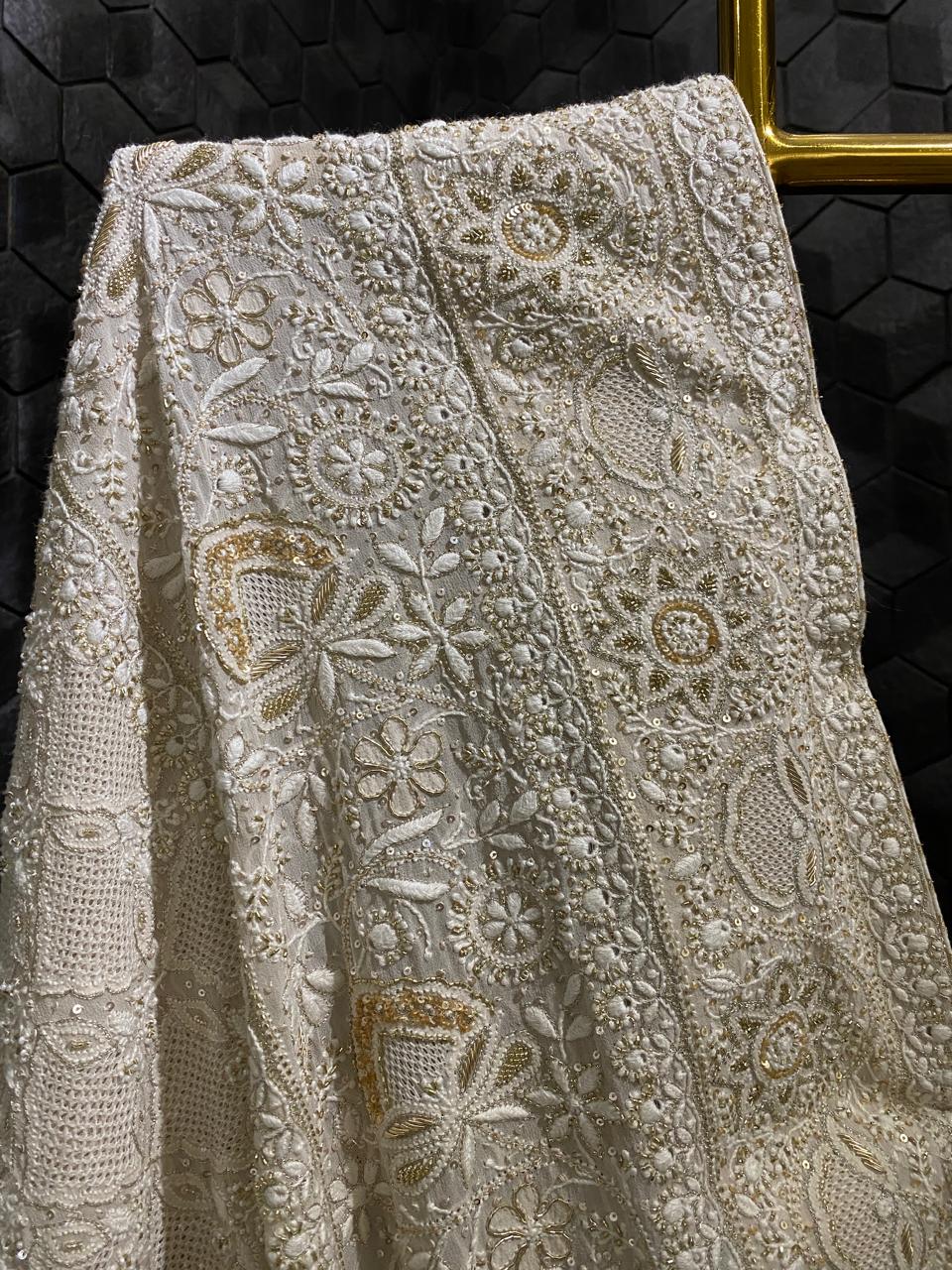 Ivory Gold Embroidered Georgette Dupatta