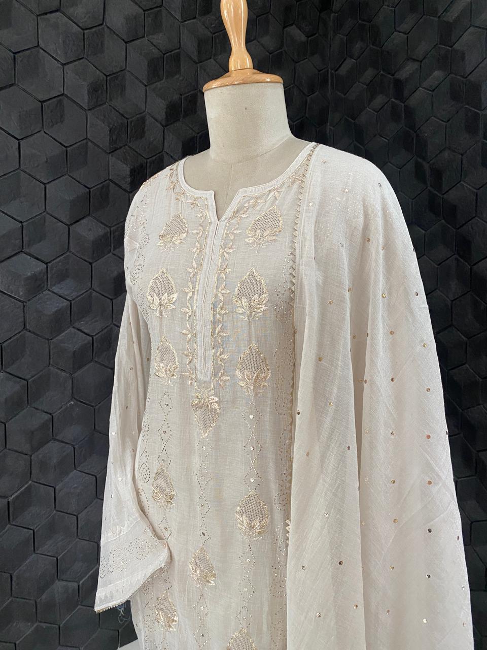 Ivory Tissue Mukaish Kurta Set