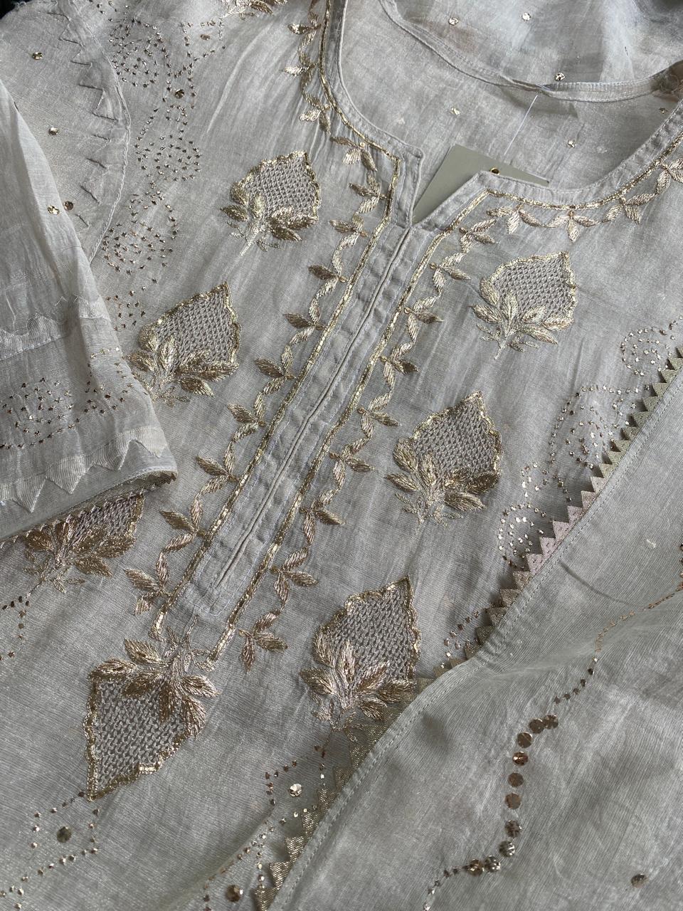 Ivory Tissue Mukaish Kurta Set