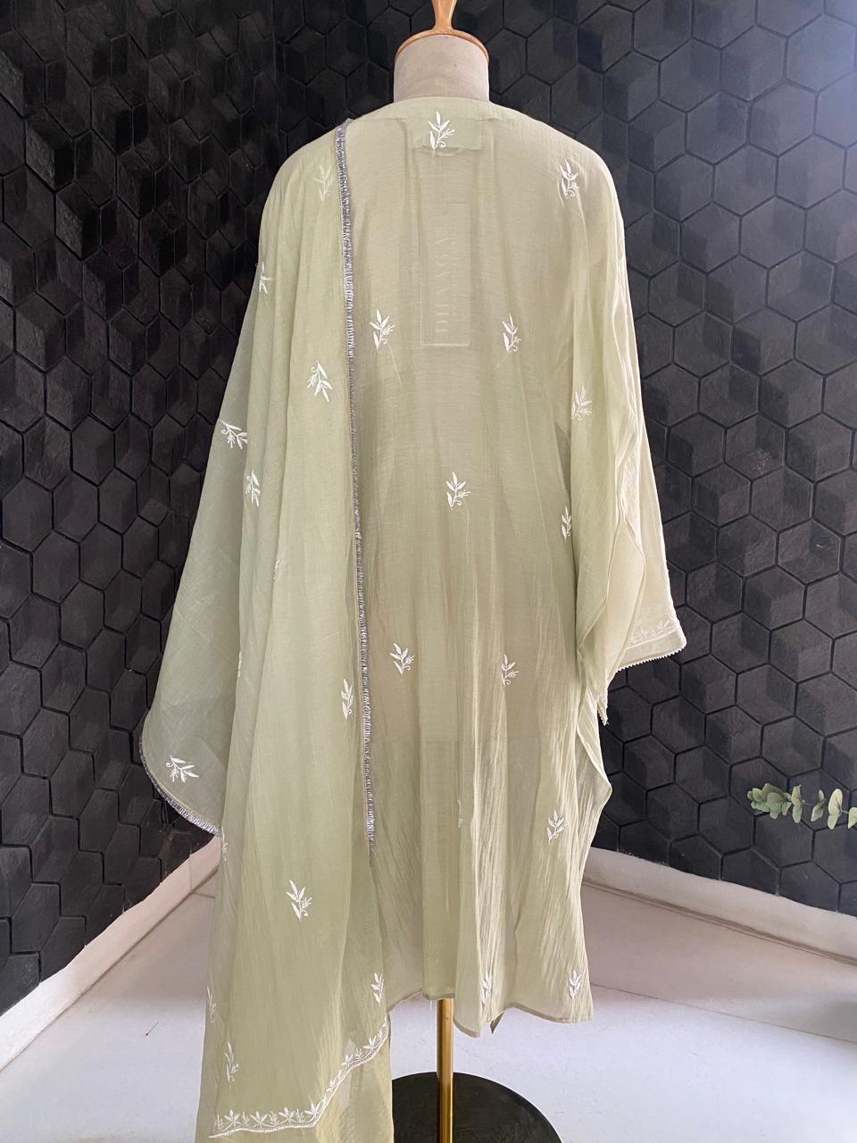 Sage Green Mul Chanderi Embroidered Kurta Set
