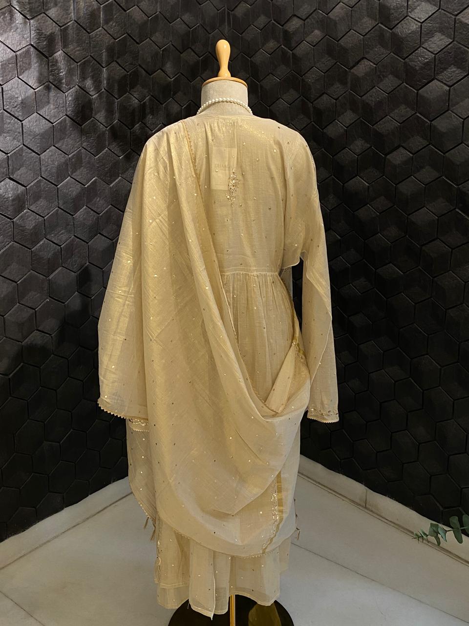 Beige Tissue Mukaish Kurta Set
