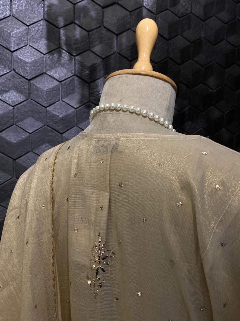 Beige Tissue Mukaish Kurta Set