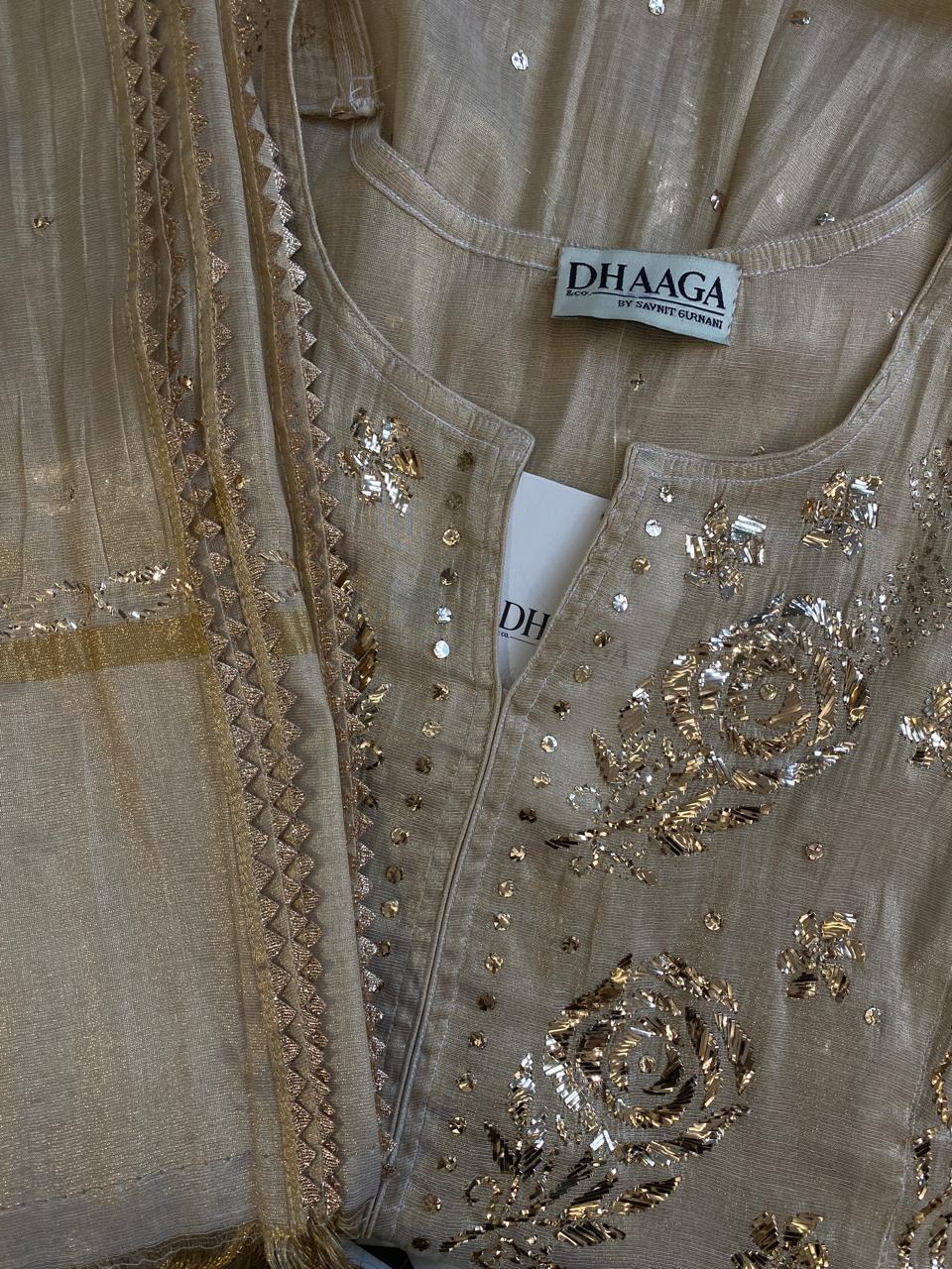 Beige Tissue Mukaish Kurta Set