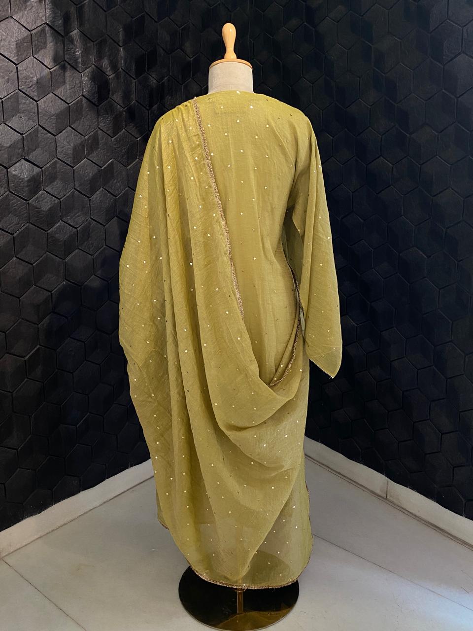 Olive Green Tissue Mukaish Kurta Set