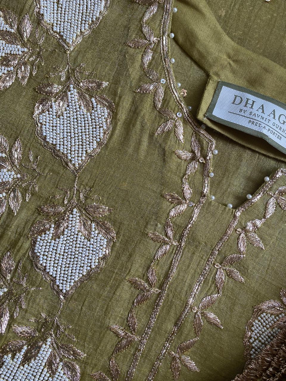 Olive Green Tissue Mukaish Kurta Set