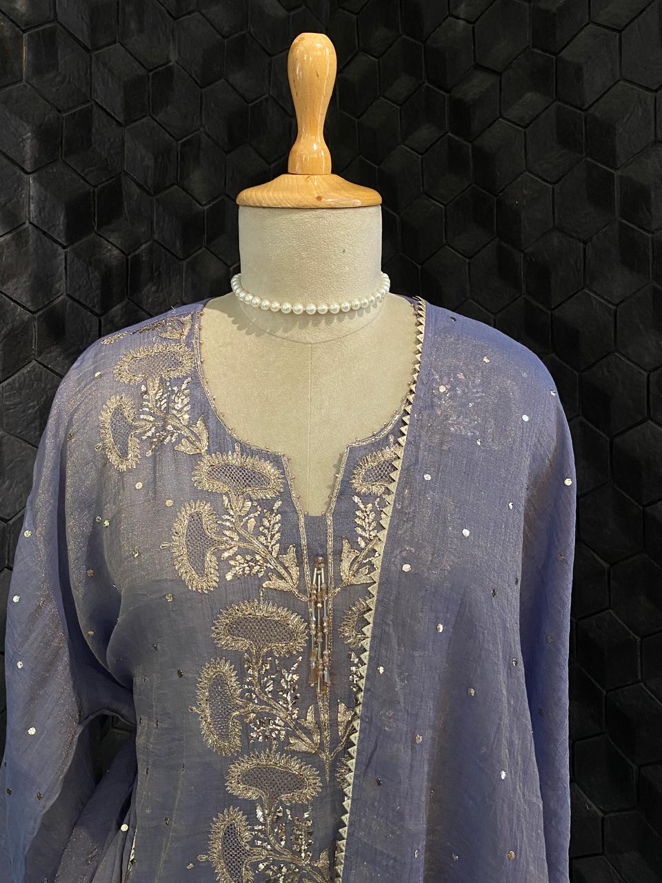 Lavender Mukaish Tissue Kurta Set