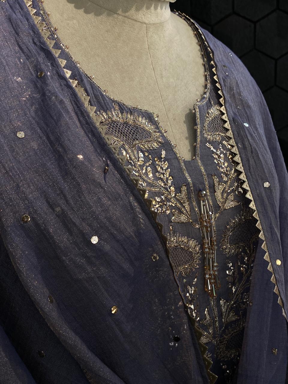 Lavender Mukaish Tissue Kurta Set