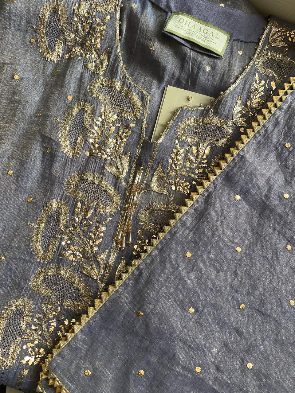 Lavender Mukaish Tissue Kurta Set