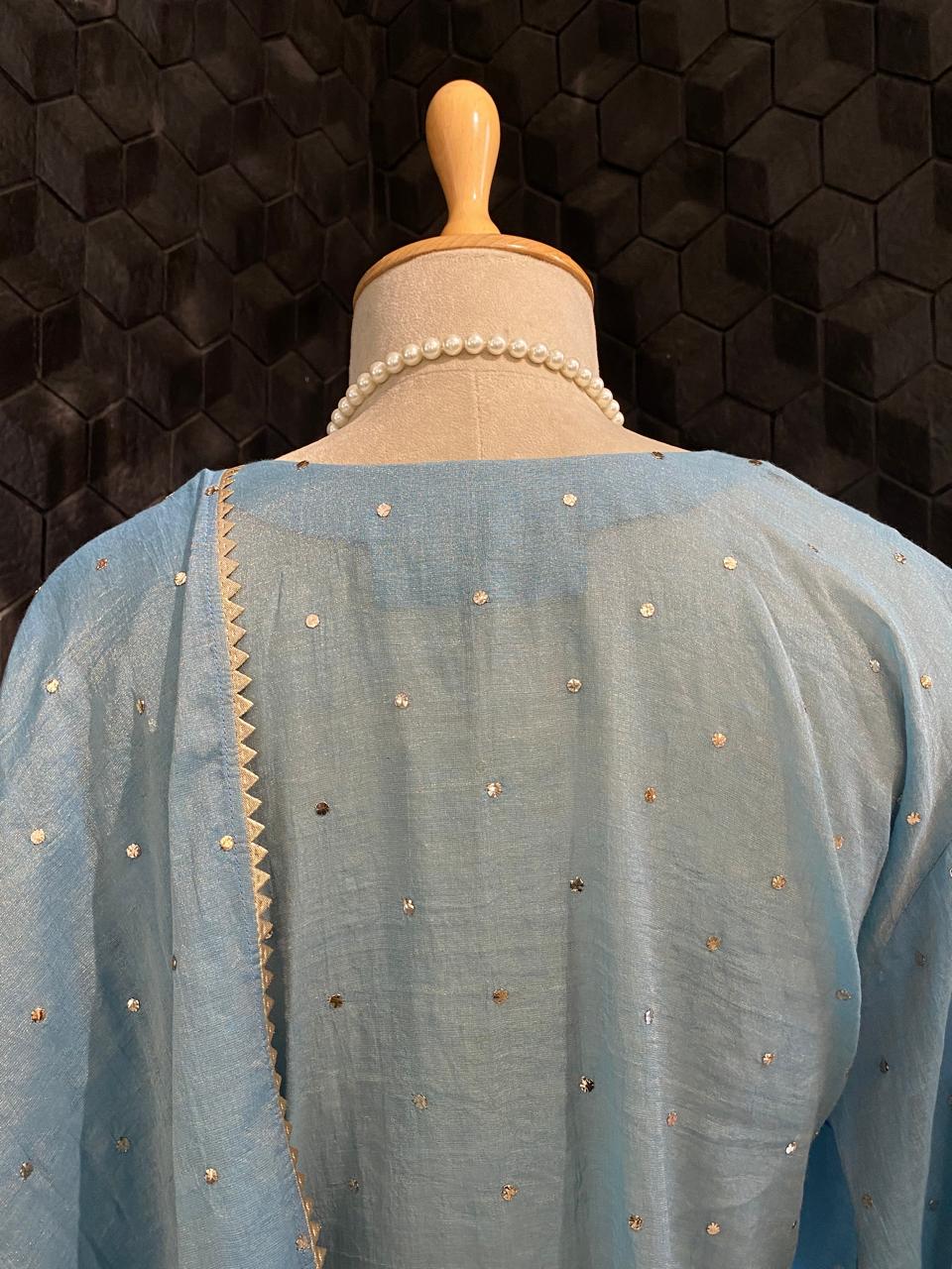 Sky Blue Tissue Mukaish Kurta Set