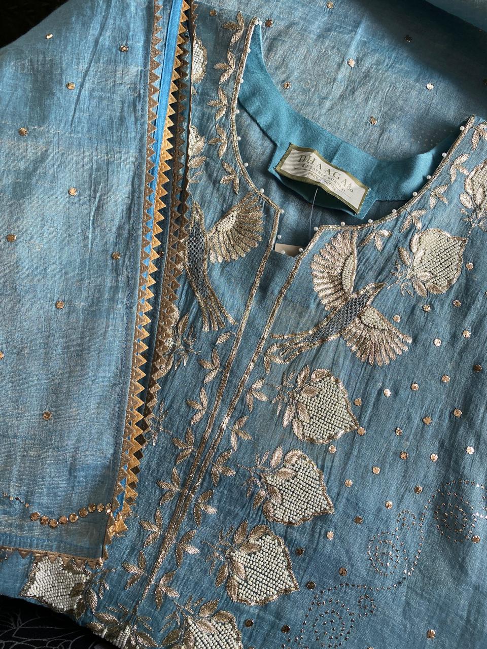 Sky Blue Tissue Mukaish Kurta Set