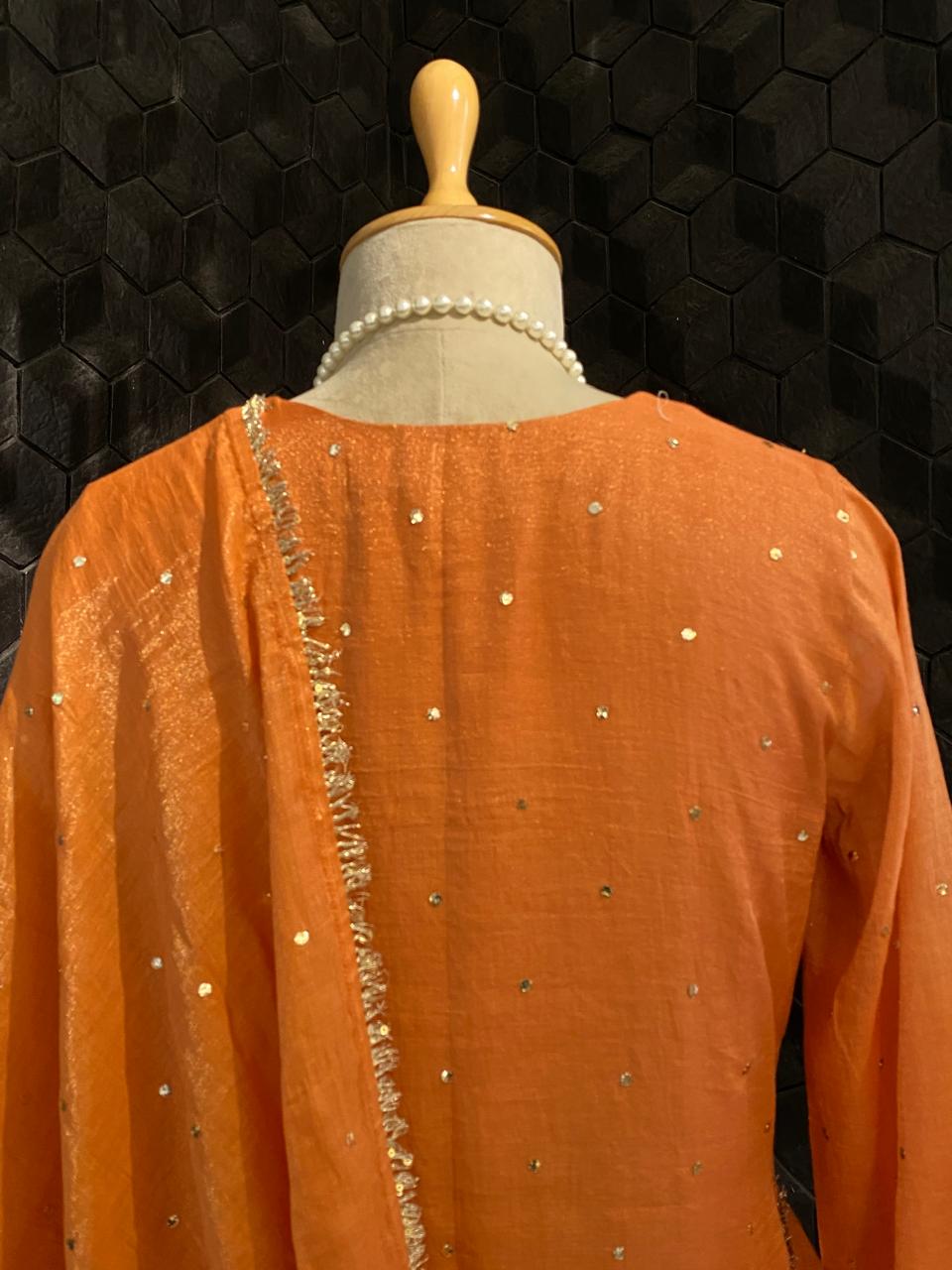 Rust Orange Tissue Mukaish Kurta Set