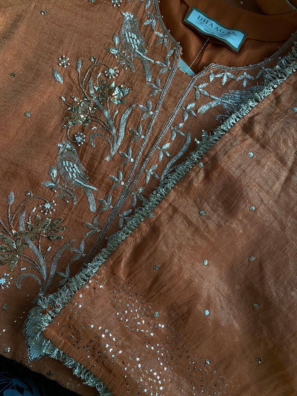 Rust Orange Tissue Mukaish Kurta Set