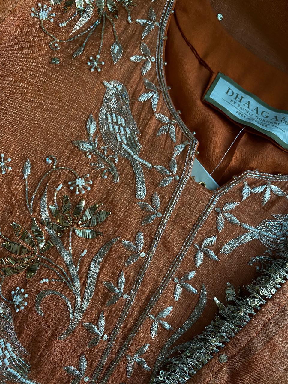 Rust Orange Tissue Mukaish Kurta Set