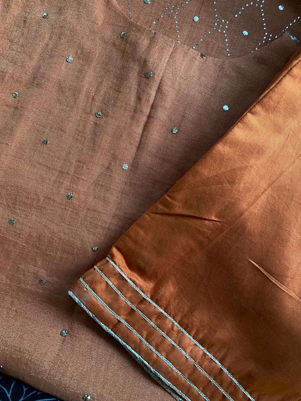 Rust Orange Tissue Mukaish Kurta Set