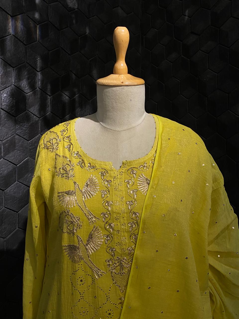 Lime Green Tissue Mukaish Kurta Set