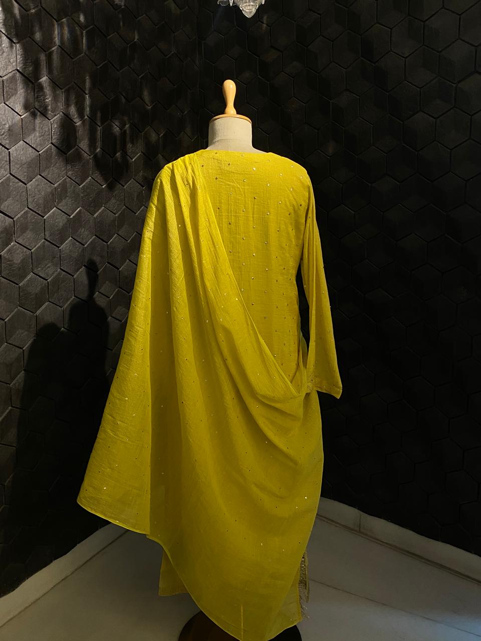 Lime Green Tissue Mukaish Kurta Set