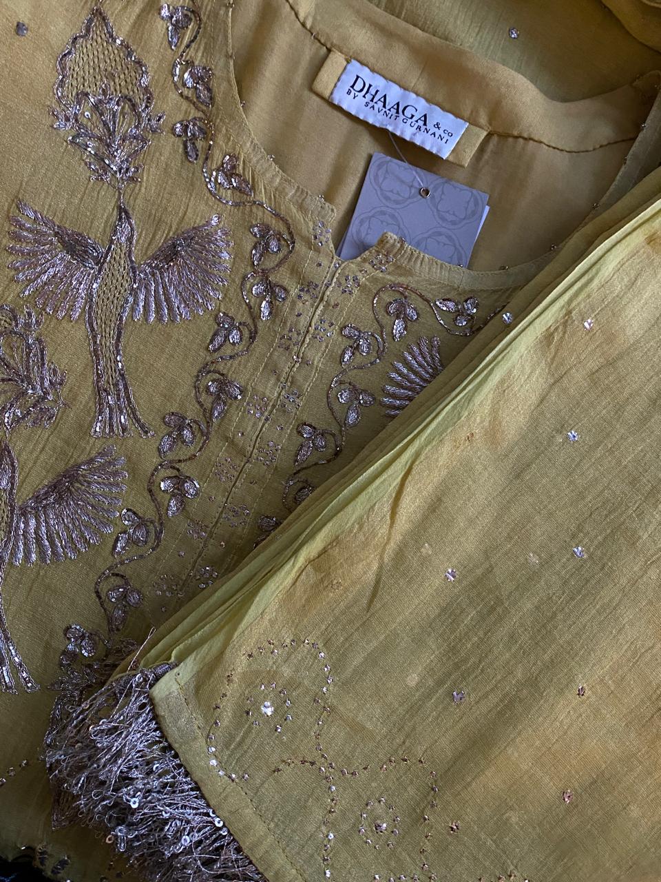 Lime Green Tissue Mukaish Kurta Set