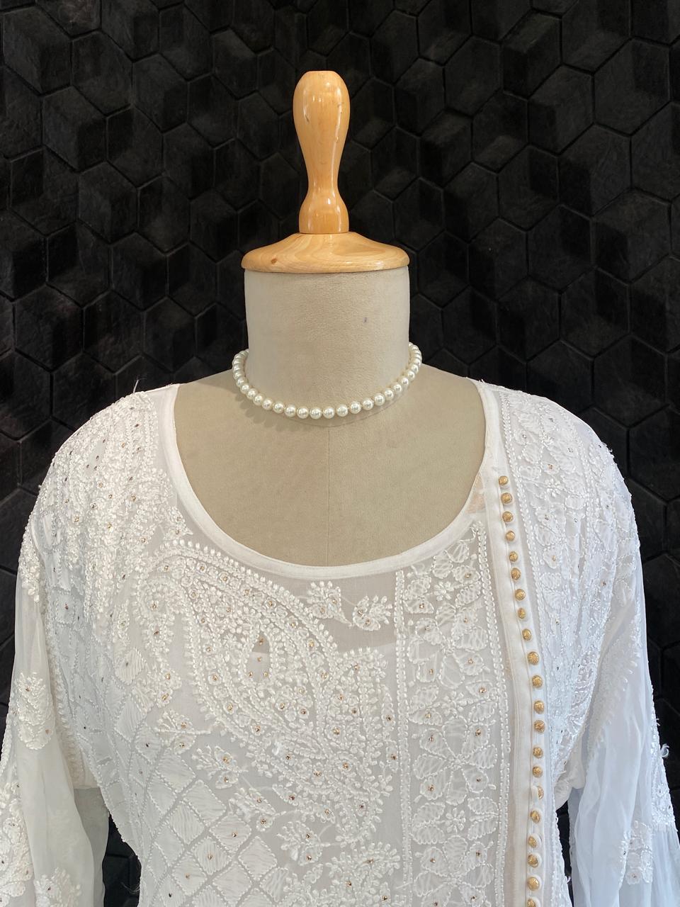 White Viscose Chikankari Sharara Set