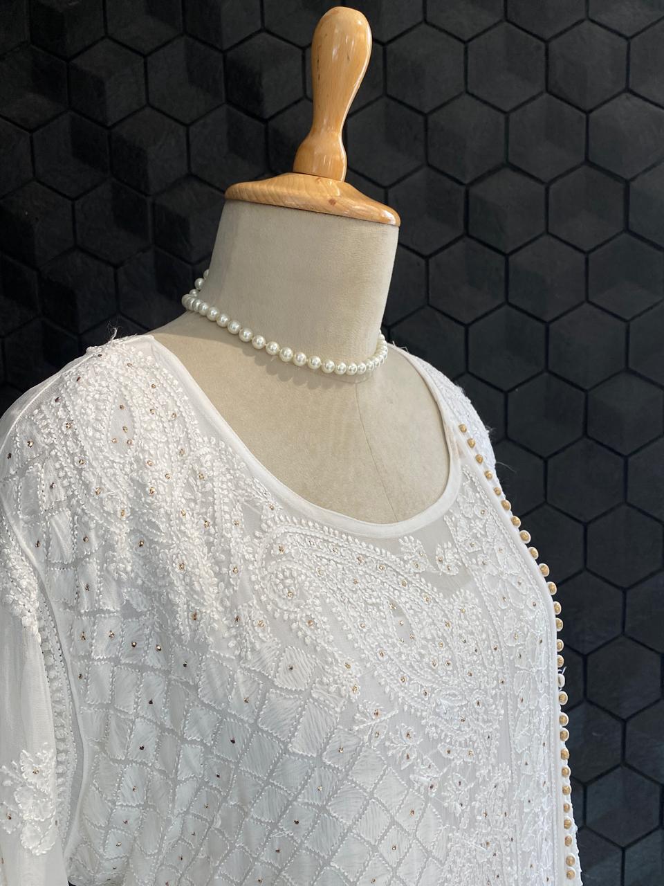 White Viscose Chikankari Sharara Set