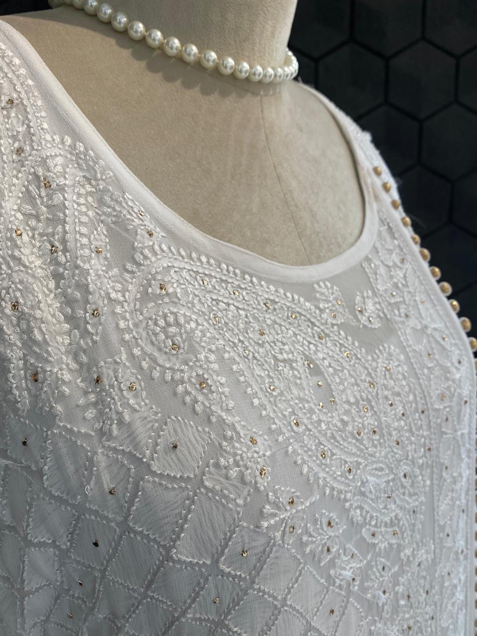White Viscose Chikankari Sharara Set