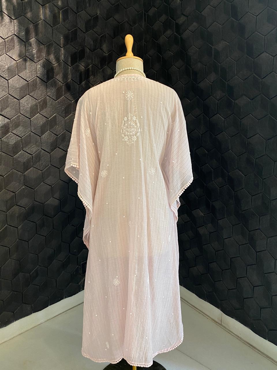 Blush Pink Mul Chanderi Chikankari Kaftan