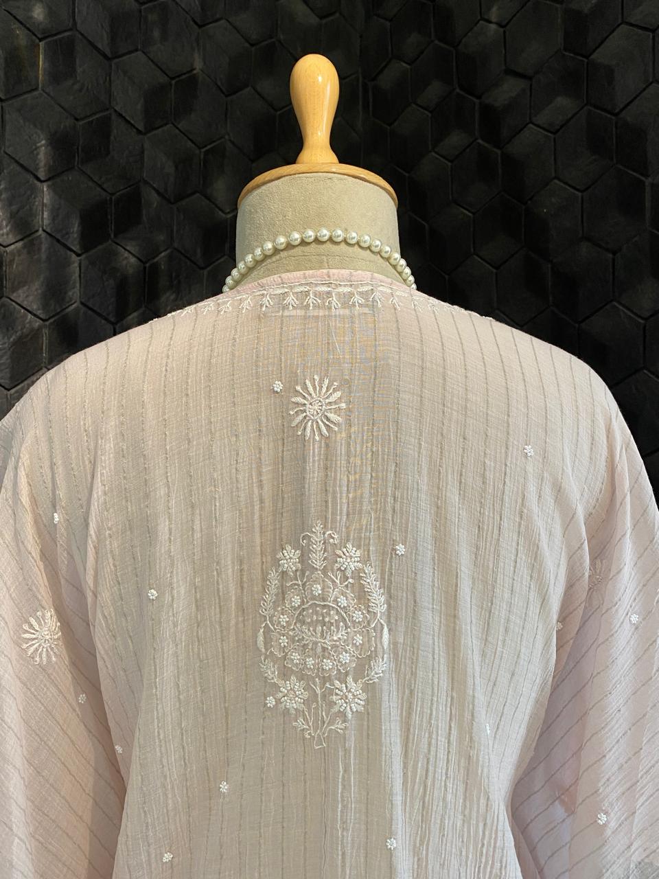 Blush Pink Mul Chanderi Chikankari Kaftan