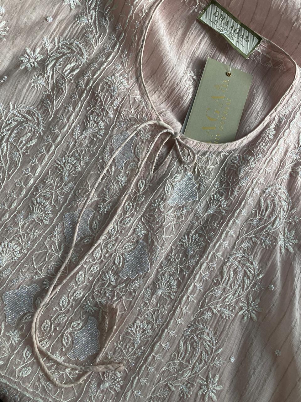 Blush Pink Mul Chanderi Chikankari Kaftan